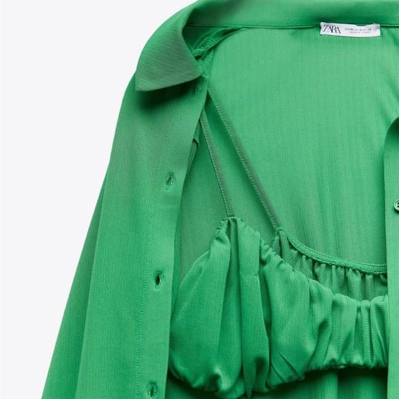 Zara green long sleeve sheer long sleeve green blouse with matching bra - size s - Picture 3 of 3